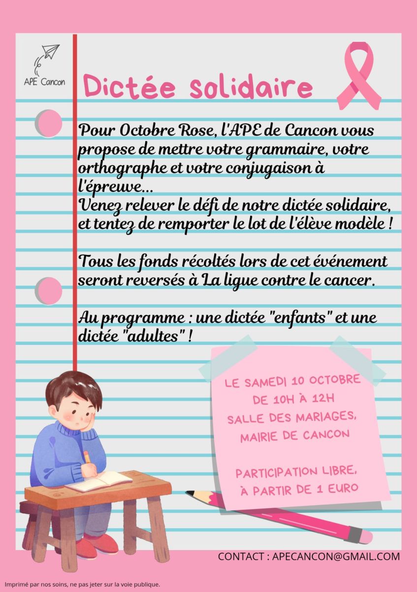 Dictée pour octobre rose