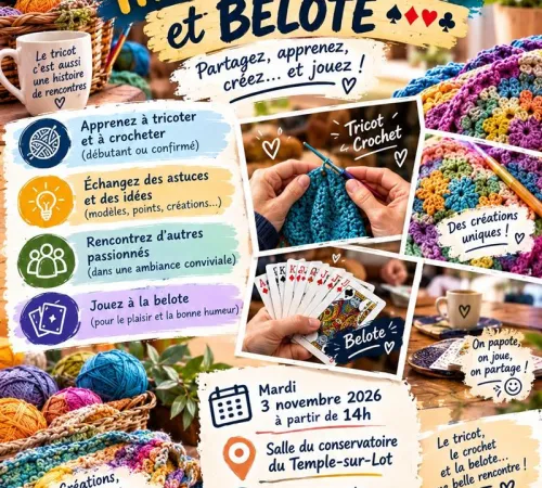 Atelier tricot, crochet et belote