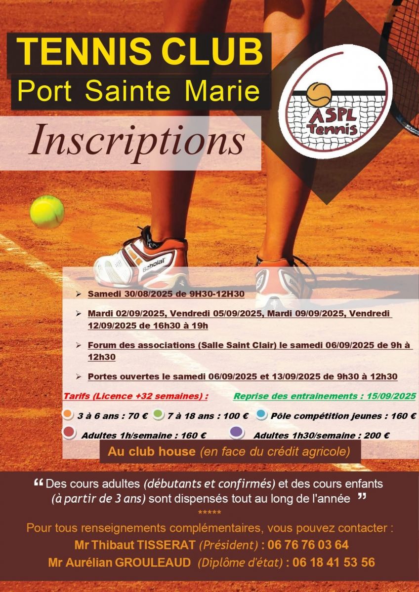 Inscription tennis club port sainte marie