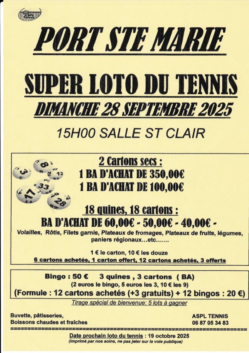 Loto tennis port sainte marie