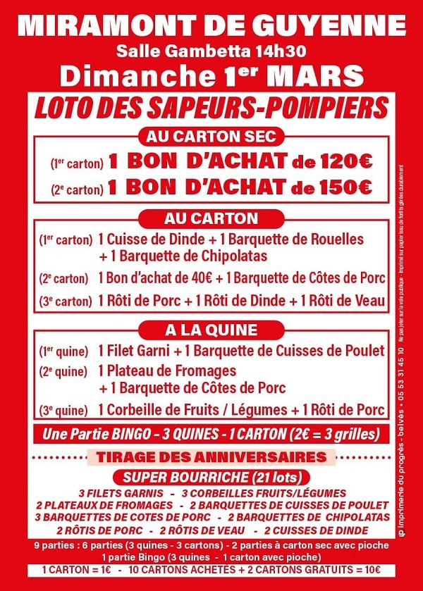 Loto de l'amicale des Sapeurs-Pompiers