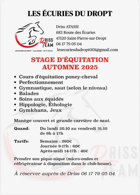 Stage d'équitation aux Ecuries du Dropt