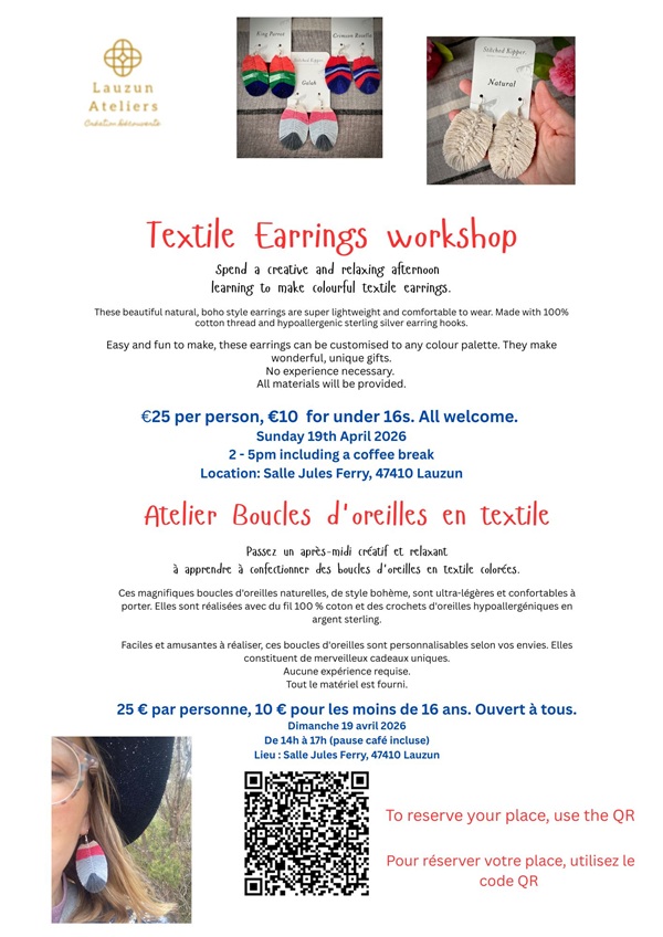 Atelier -Boucles d'oreilles en textile