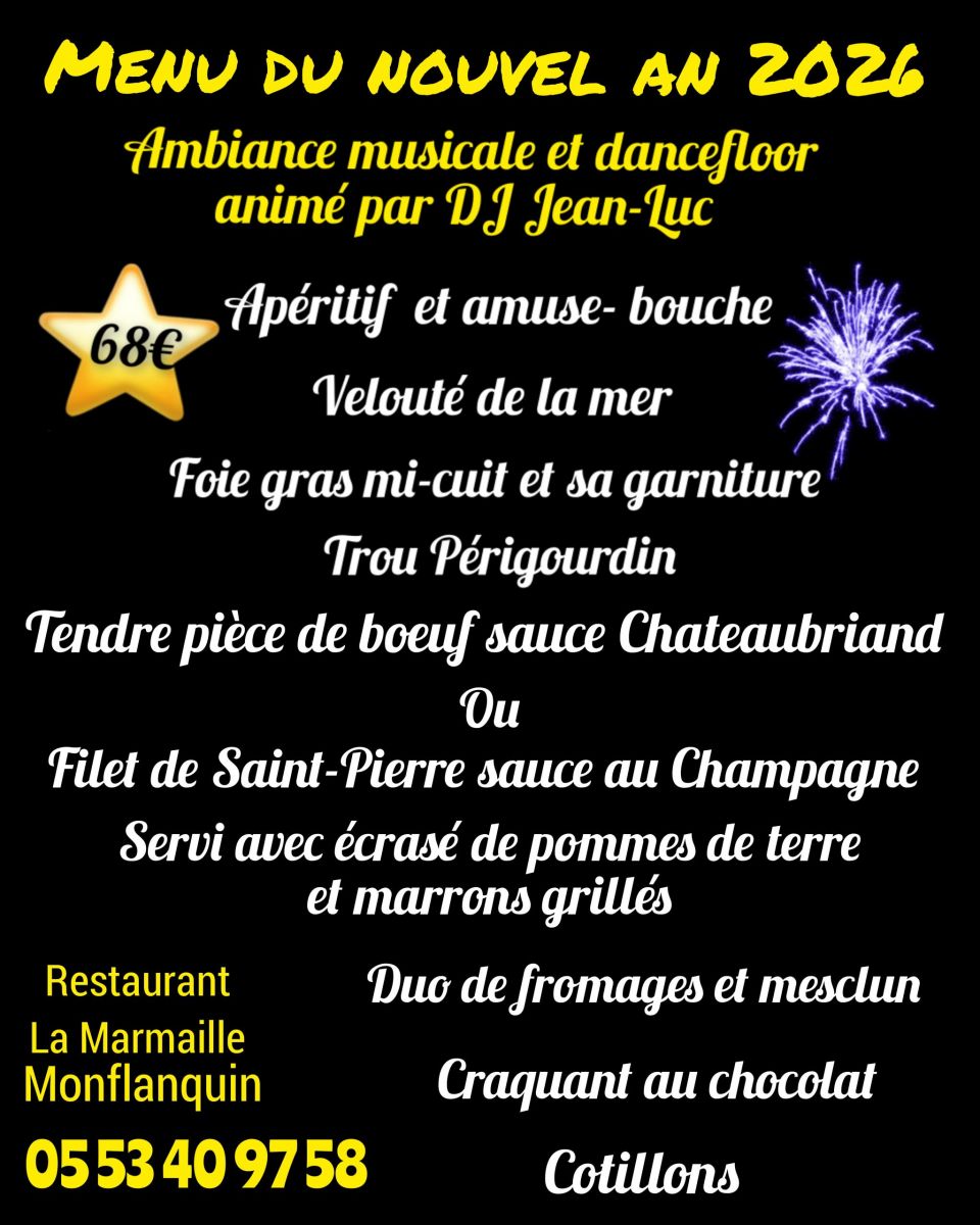 Menu du réveillon 2025