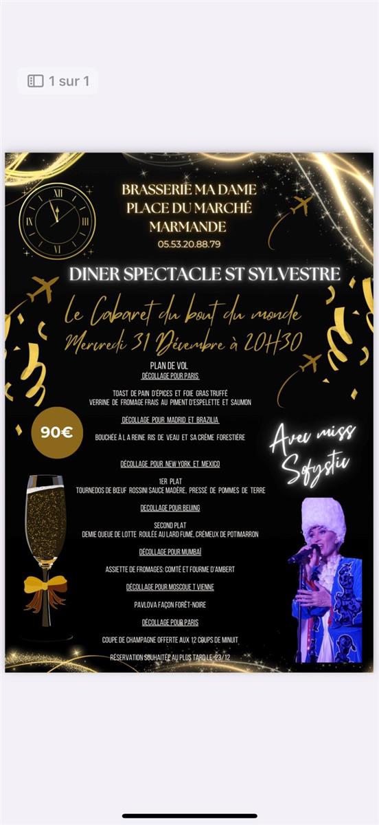 Diner spectacle Saint Sylvestre à la Brasserie ...