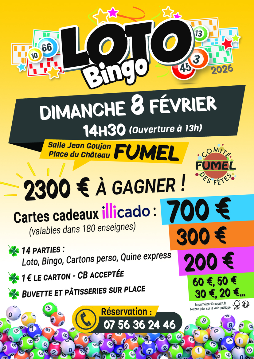 LOTO Bingo 08/02/26 - 2300 € dont 700 € à la d ...