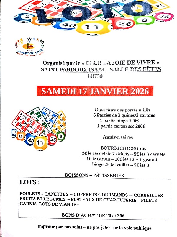 Loto public du club "la Joie de Vivre"