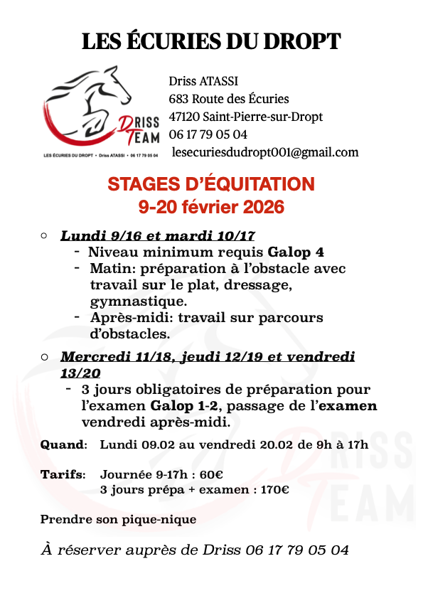 Stage d'équitation