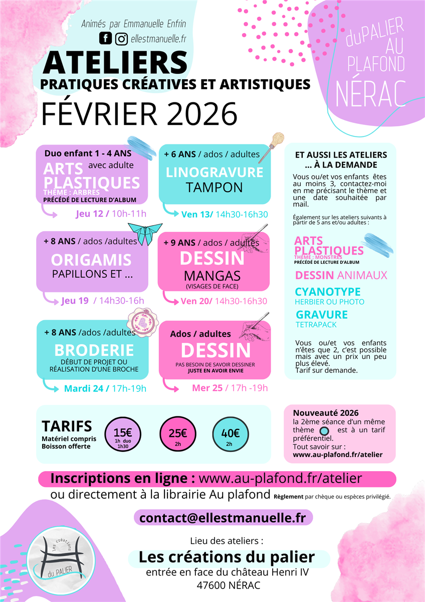 Les Ateliers de février du Palier au Plafond