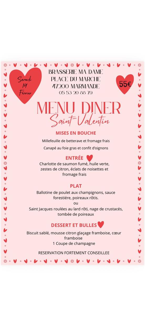 Diner de la Saint-Valentin à la Brasserie Ma Dame
