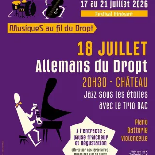 4ᵉ édition du Festival itinérant "Musiques au fil du Dropt" - Jazz sous les étoiles avec le Trio BAC