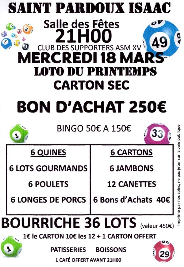 Loto du club des supporters de l'ASM XV