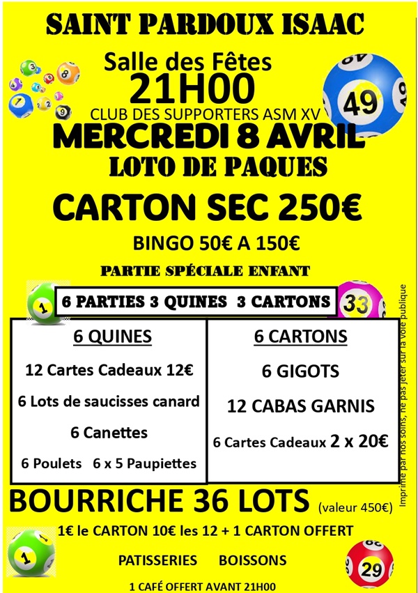 Loto de Pâques du club des supporters de l'ASM XV