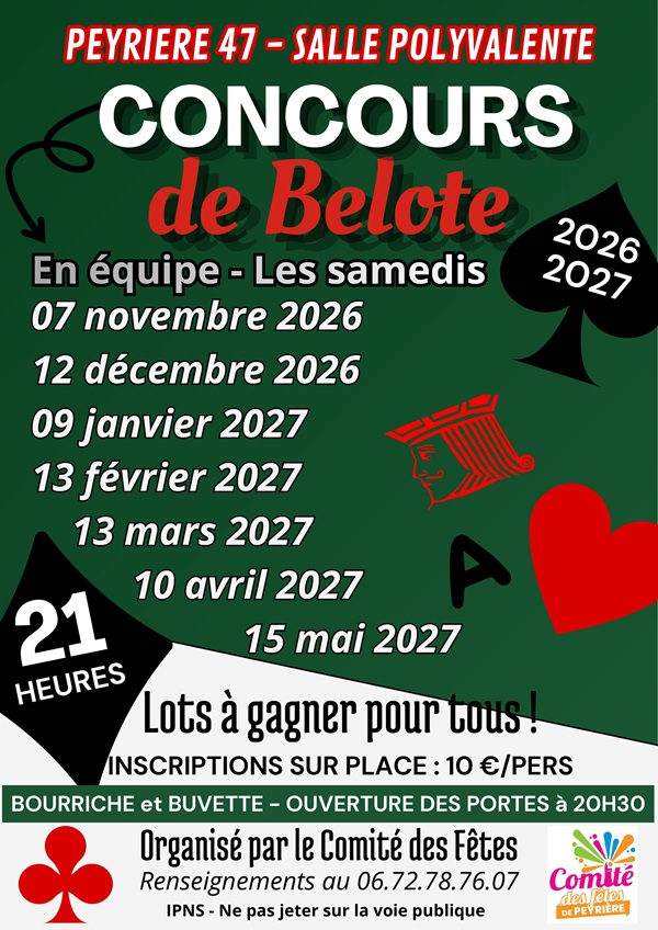 Concours de belote en ... - Crédit: ©comitédesfêtesdepeyrière | CC BY-NC-ND 4.0
