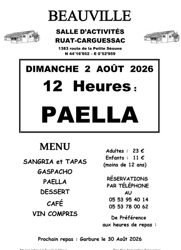 Repas paella - Crédit: Association Culturelle et Laïque de Carguessac. | CC BY-NC-ND 4.0