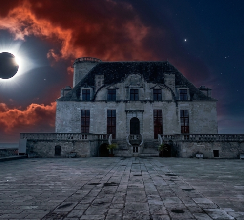 Observation de l'éclipse solaire depuis le château de Duras
