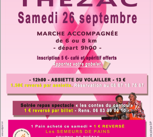 Octobre rose randonnées, repas, spectacle à Thézac